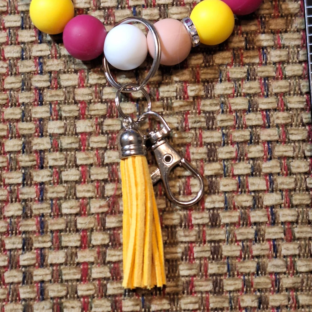 Handcrafted Homemade Artisan Silicone Bead Charm Keychain Bracelet Wristlet